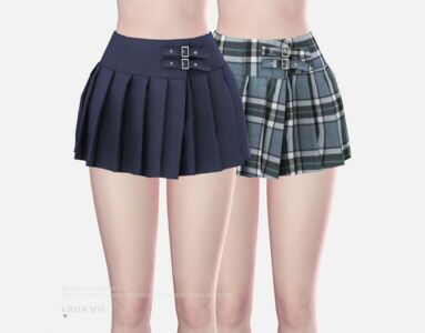 Buckle Mini Pleated Skirt Sims 4 CC