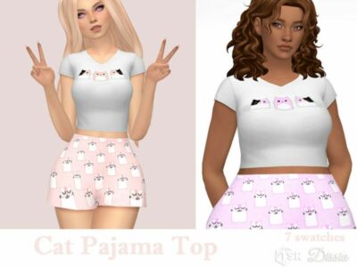 CAT Pajama TOP By Dissia Sims 4 CC