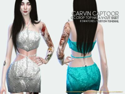 Cc.crop TOP HAS A V-Cut Skirt Sims 4 CC