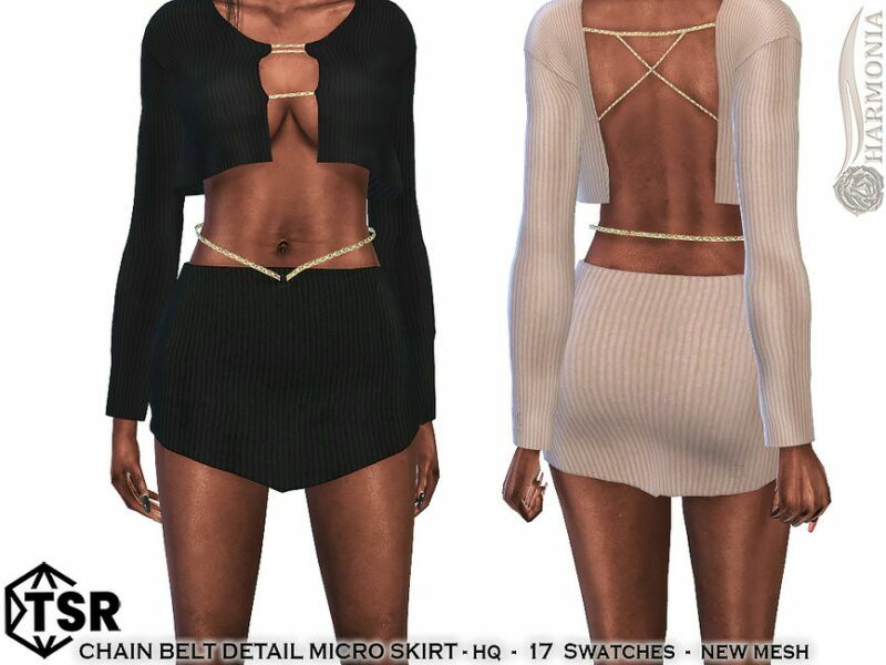 Chain Detail Belt Micro Skirt By Harmonia Sims 4 CC