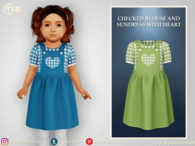 Checked Blouse And Sundress With Heart Sims 4 CC