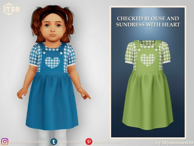 Checked Blouse And Sundress With Heart Sims 4 CC