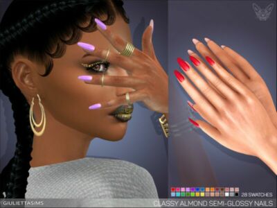 Classy Almond Semi-Glossy Nails By Feyona Sims 4 CC