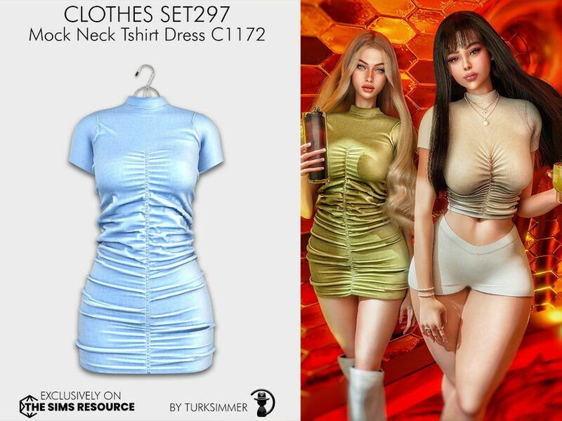 Clothes SET297 – Mock Neck Tshirt Dress C1172 By Turksimmer Sims 4 CC