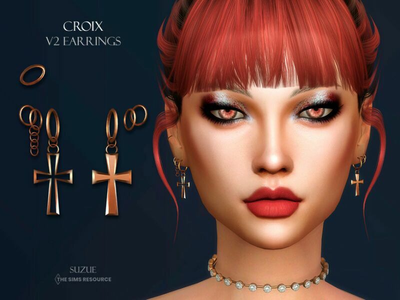 Croix Earrings V2 By Suzue Sims 4 CC