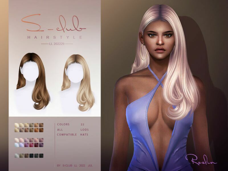 Curly Long Hairstyle (Roslin) By S-Club Sims 4 CC