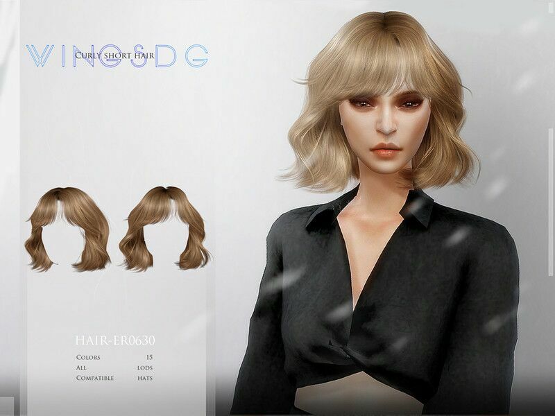 Curly Short Hair – ER0630 By Wingssims Sims 4 CC