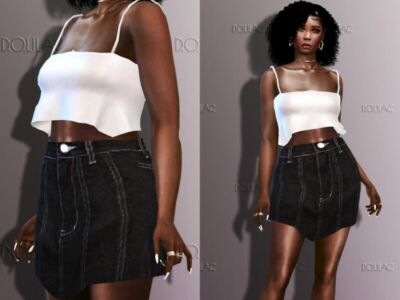 Dark Blue Denim Skirt [SET] DO299 Sims 4 CC