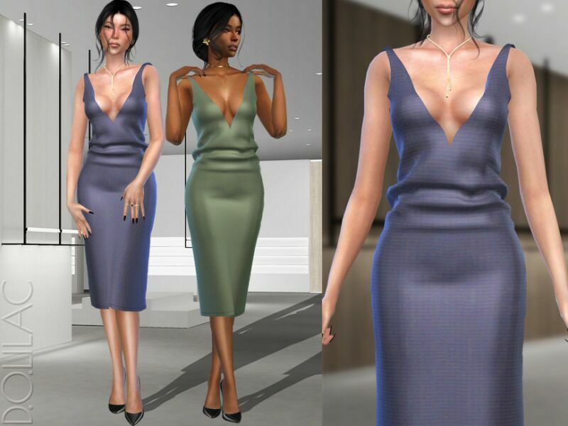 Deep V-Neck Silk Dress DO373 Sims 4 CC