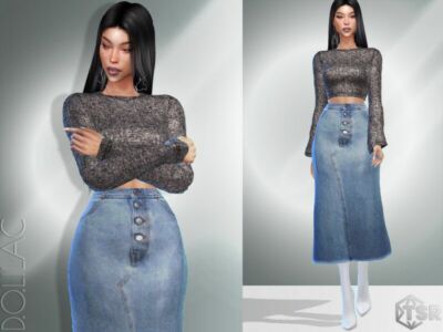 Denim Midi Skirt DO064 Sims 4 CC