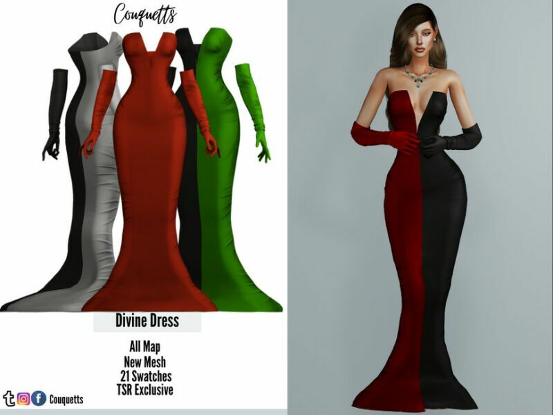 Divine Long Dress By Couquett Sims 4 CC