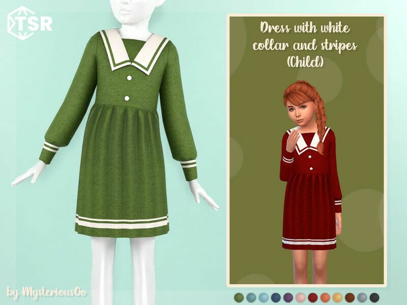 Dress With White Collar And Stripes Child By Mysteriousoo Sims 4 CC