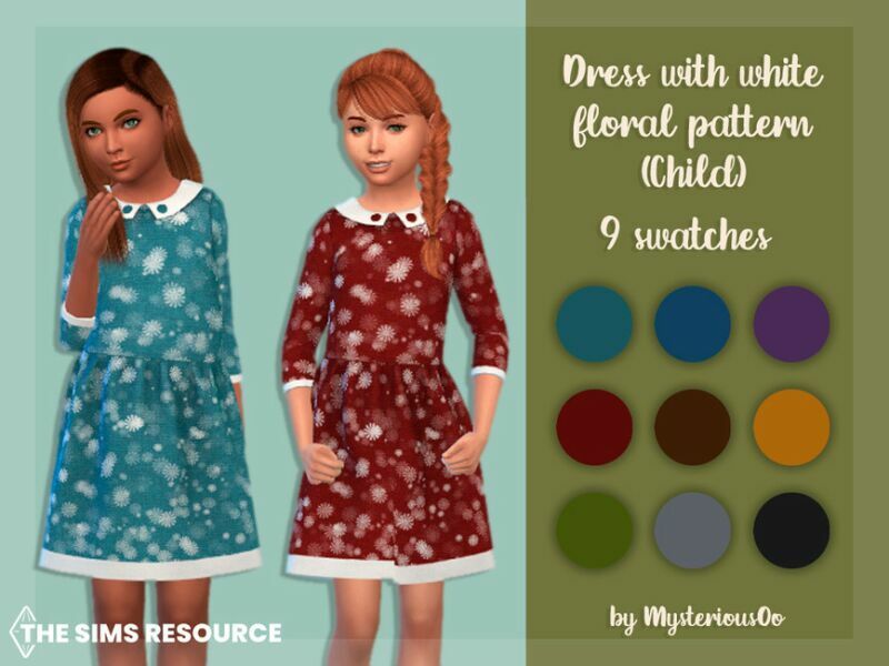 Dress With White Floral Pattern Child By Mysteriousoo Sims 4 CC