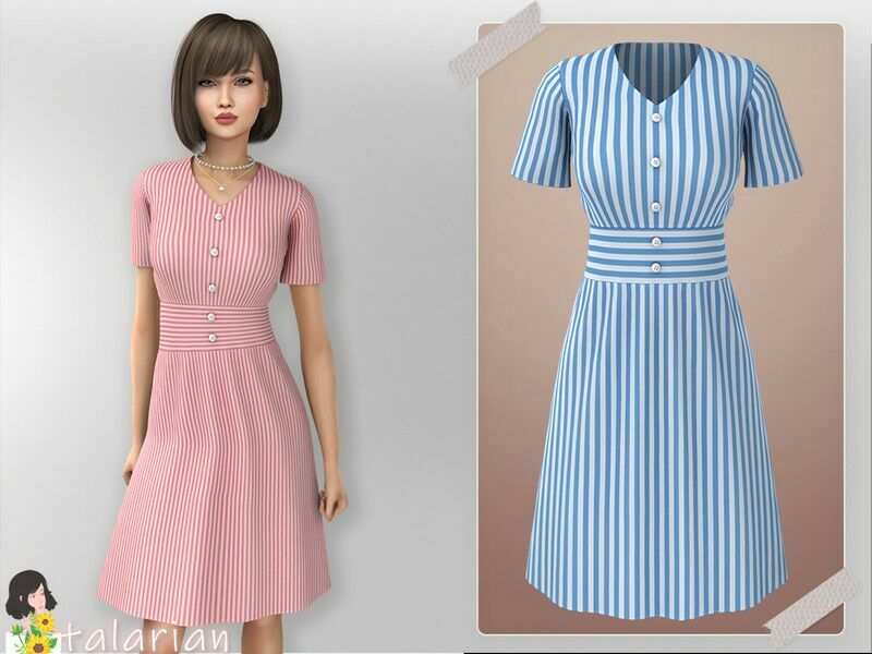 Elliana Striped Dress Sims 4 / Everyday Sims 4 CC