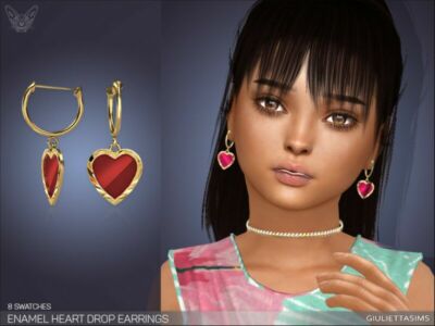 Enamel Heart Drop Earrings For Kids By Feyona Sims 4 CC