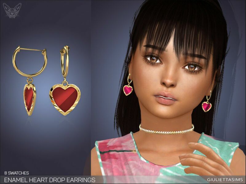 Enamel Heart Drop Earrings For Kids By Feyona Sims 4 CC