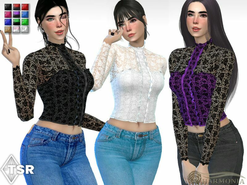 Flirty Ruffle Lace TOP By Harmonia Sims 4 CC