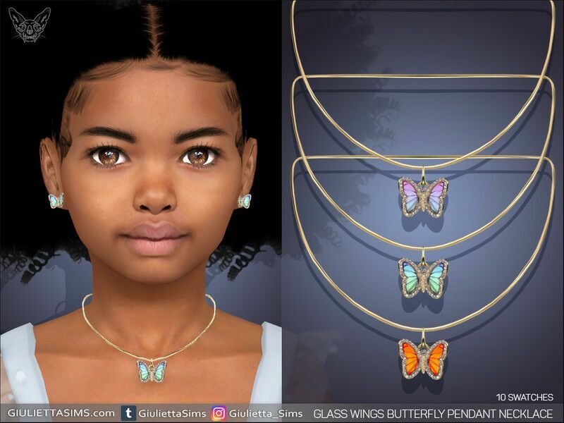 Glass Wings Butterfly Pendant Necklace For Kids Sims 4 CC