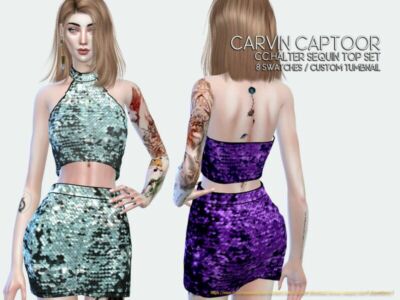 Halter Sequin TOP SET Sims 4 CC