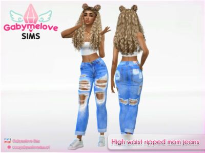 High Waist Ripped MOM Jeans Sims 4 CC