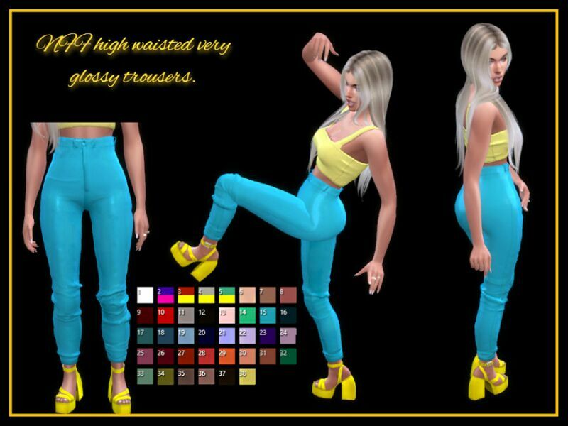 High Waisted Glossy Trousers By Nadiafabulousflow Sims 4 CC