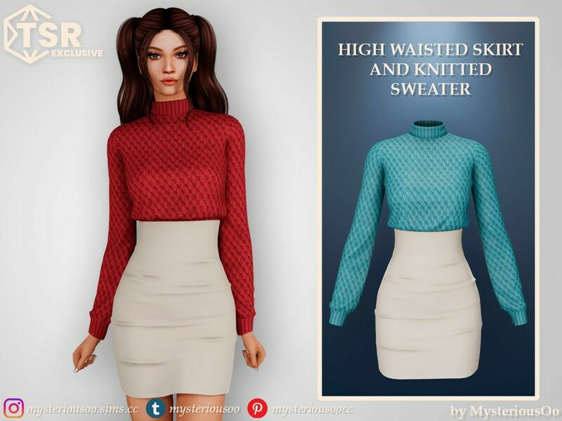 High Waisted Skirt And Knitted Sweater By Mysteriousoo Sims 4 CC