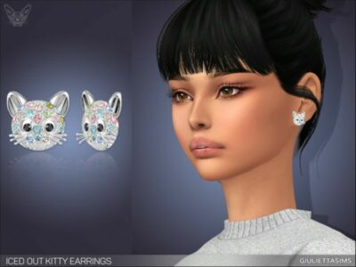 Iced OUT Kitty Earrings By Feyona Sims 4 CC