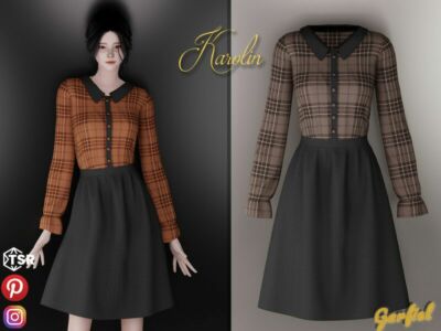 “Izidora – Dress With Plaid TOP And Black Skirt For / Everyday” Sims 4 CC