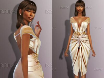 Knotted Satin Midi Dress DO303 Sims 4 CC