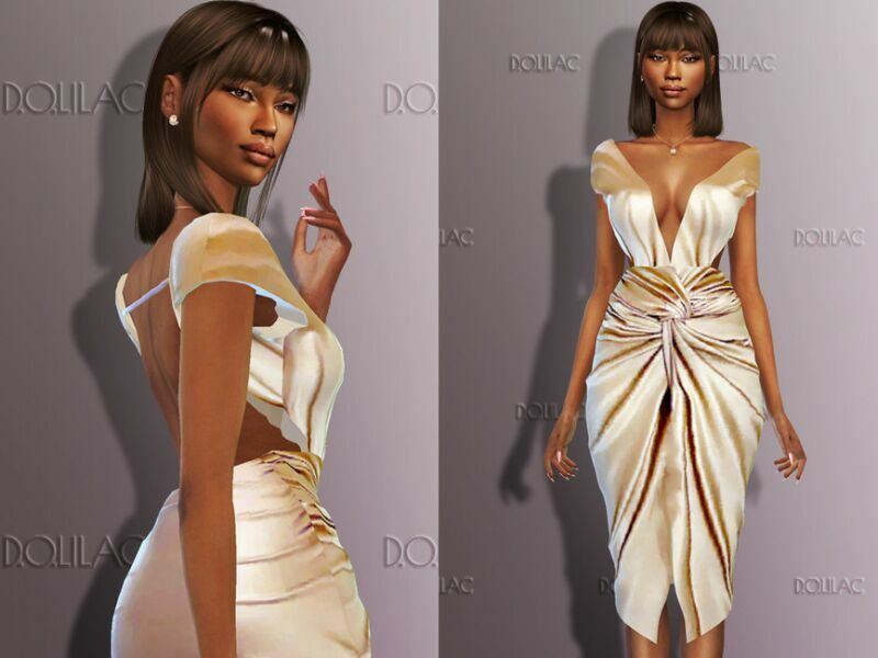 Knotted Satin Midi Dress DO303 Sims 4 CC