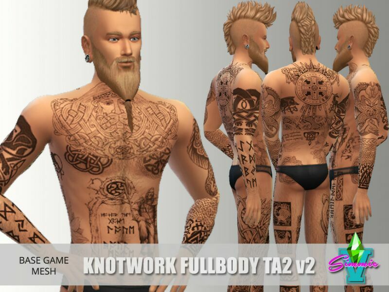 Knotwork Full Body Tattoo V2 By Simmiev Sims 4 CC