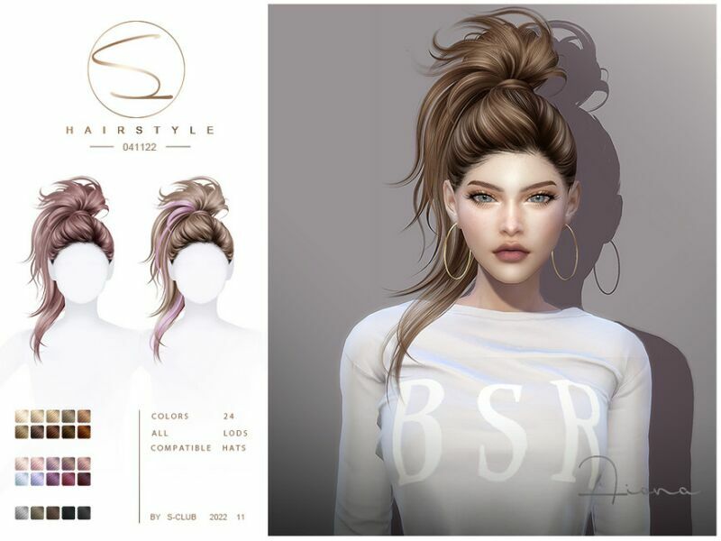 Lazy Updo Hairstyle(041122 Finoa) By S-Club Sims 4 CC