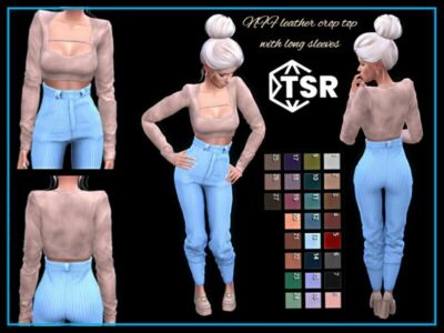 Leather Crop TOP With Long Sleeves By Nadiafabulousflow Sims 4 CC