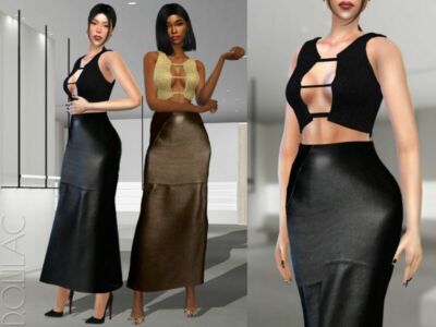 Leather Midi Skirt [SET] DO347 Sims 4 CC