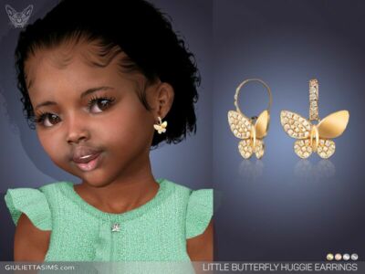 Little Butterfly Huggie Earrings For Toddlers By Feyona Sims 4 CC