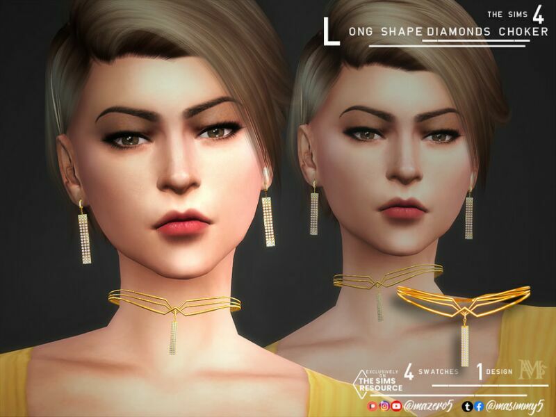 Long Shape Diamonds Choker By Mazero5 Sims 4 CC