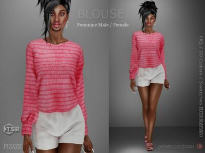 Long Sleeve Ribbed Blouse By Pizazz Sims 4 CC