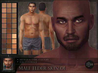 ‘Male Elder Skin 01 – Medium And Dark Colours / Skintones’ Sims 4 CC