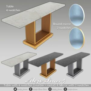 Marble & Metal – Table + Mirror Sims 4 CC