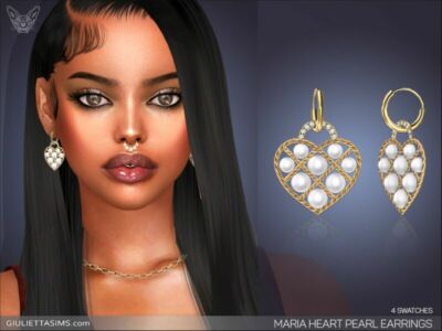 Maria Heart Pearl Earrings By Feyona Sims 4 CC