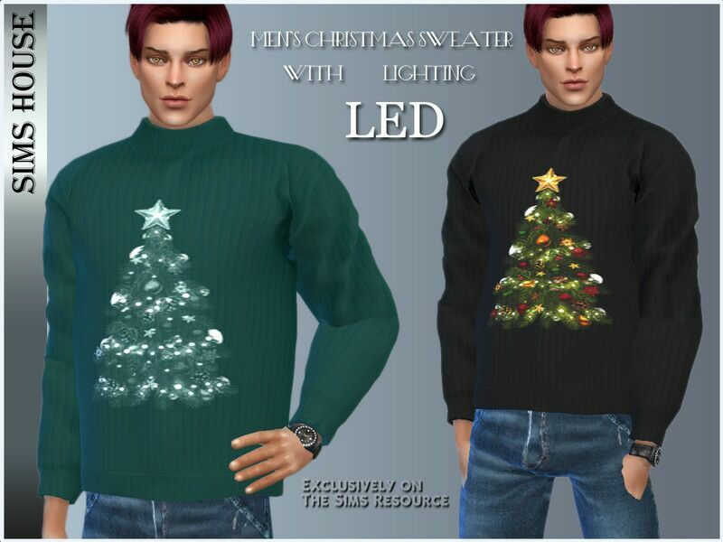 Men’S Christmas Sweater With LED Lighting Sims 4 CC