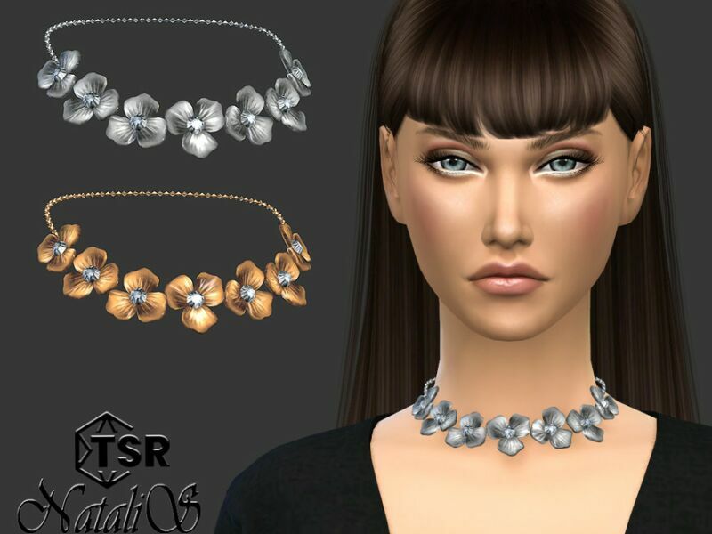 Metal Flowers Short Necklace By Natalis Sims 4 CC