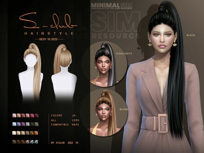 Minimalsim Ponytail Hairstyle SE01 2022 By S-Club Sims 4 CC