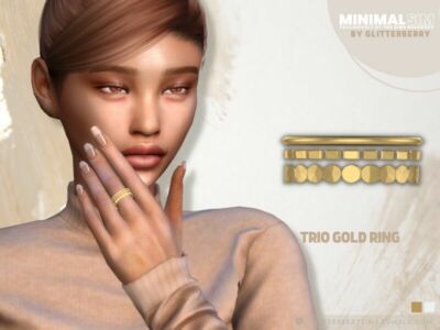 Minimalsim- Trio Gold Ring By Glitterberryfly Sims 4 CC