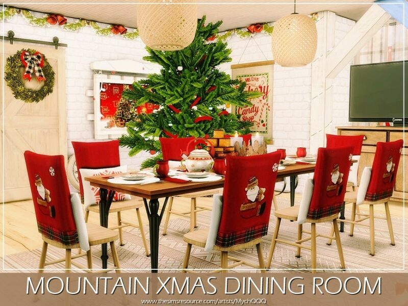 sims 4 cc mountain xmas dining room by mychqqq 2