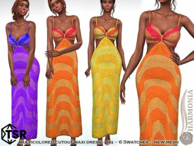 Multicolored Cutout Maxi Dress By Harmonia Sims 4 CC