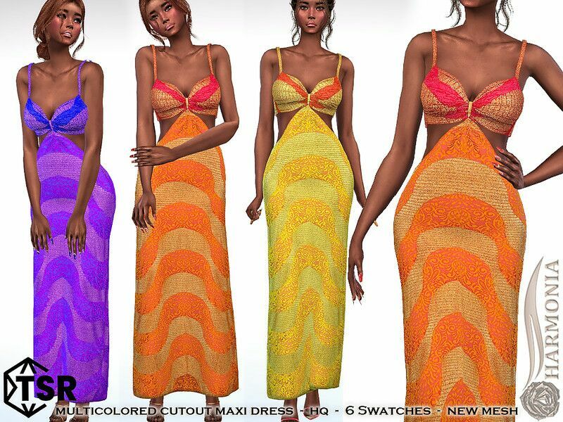 Multicolored Cutout Maxi Dress By Harmonia Sims 4 CC