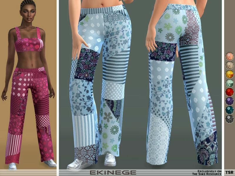 Patchwork Print Pants – SET27-2 By Ekinege Sims 4 CC