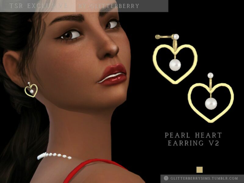 Pearl Heart Earrings V2 By Glitterberryfly Sims 4 CC