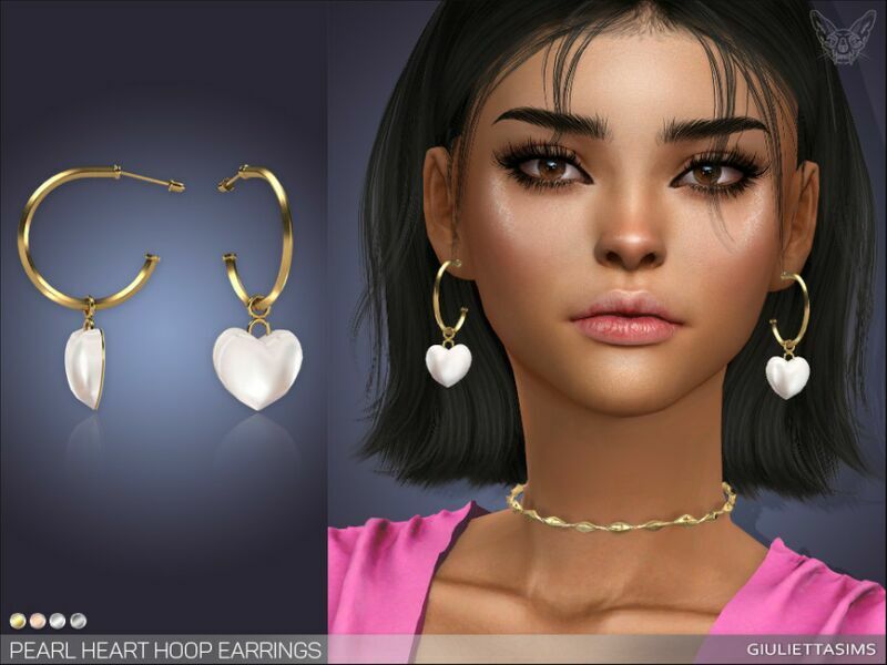 Pearl Heart Hoop Earrings By Feyona Sims 4 CC